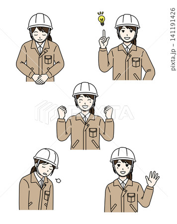 女性作業員 ヘルメット ベージュ作業服 5点セット3 女性作業員 ヘルメット ベージュ作業服 5点セット3 141191426