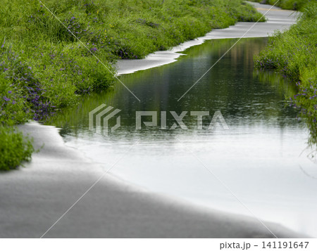 水が溜まった河川敷の道路 水が溜まった河川敷の道路 141191647