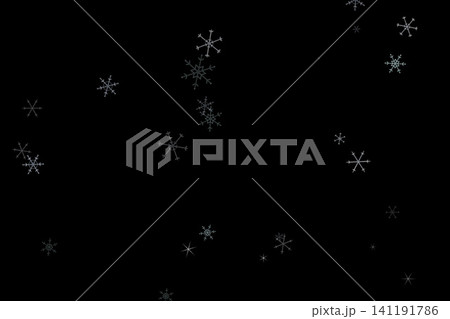 黒い背景に散りばめられた様々な形の雪の結晶と星 141191786