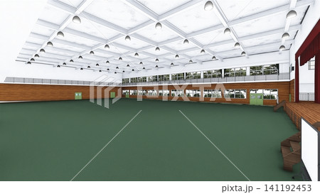 避難所設営前の学校体育館 広い屋内空間 防災・災害対策イメージ 3Dイラスト 避難所設営前の学校体育館 広い屋内空間 防災・災害対策イメージ 3Dイラスト 141192453