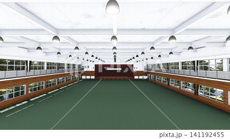 避難所設営前の学校体育館 広い屋内空間 防災・災害対策イメージ 3Dイラスト 141192455