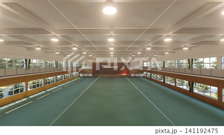避難所設営前の学校体育館 広い屋内空間 防災・災害対策イメージ 3Dイラスト 141192475