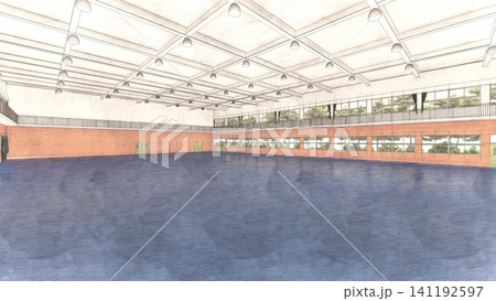 避難所設営前の学校体育館 広い屋内空間 防災・災害対策イメージ 3Dイラスト 避難所設営前の学校体育館 広い屋内空間 防災・災害対策イメージ 3Dイラスト 141192597