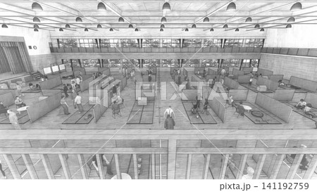 体育館の避難所に設置されたダンボール間仕切り 防災・災害対策イメージ 3Dイラスト 人物あり 体育館の避難所に設置されたダンボール間仕切り 防災・災害対策イメージ 3Dイラスト 人物あり 141192759