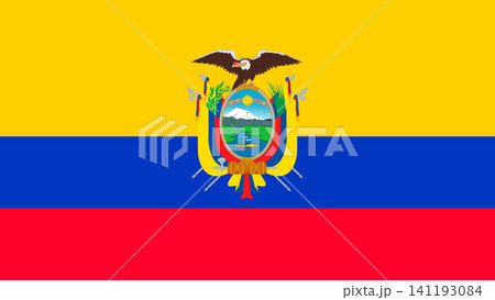 Ecuador National Flag with Official Coat of Arms 141193084