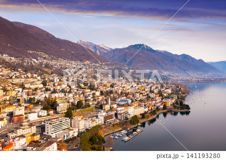 Picturesque aerial view of Swiss town Locarno Picturesque aerial view of Swiss town Locarno 141193280