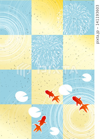 金魚と花火の夏祭り背景素材 141193603