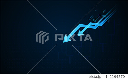 Light blue Arrows move upward across a financial chart, symbolizing growth, increasing market performance, 141194270