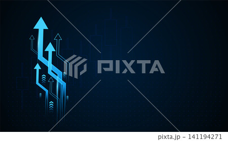 Light blue Arrows move upward across a financial chart, symbolizing growth, increasing market performance, 141194271