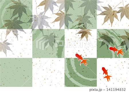 和風市松模様と紅葉と金魚のイラスト 和風市松模様と紅葉と金魚のイラスト 141194832