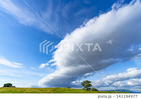 初夏の青空と雲と草原 初夏の青空と雲と草原 141194977