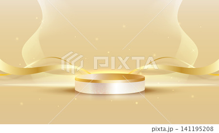 Luxury Golden Podium Abstract Background with Elegant Light Waves Luxury Golden Podium Abstract Background with Elegant Light Waves 141195208