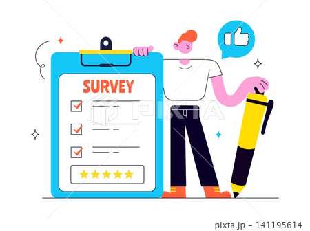 Survey Vector Illustration Featuring Online Questionnaire Form, Customer Feedback, User Opinion, Rating Checklist, Data Collection and Market Research Survey Vector Illustration Featuring Online Questionnaire Form, Customer Feedback, User Opinion, Rating Checklist, Data Collection and Market Research 141195614