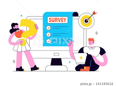 Survey Vector Illustration Featuring Online Questionnaire Form, Customer Feedback, User Opinion, Rating Checklist, Data Collection and Market Research Survey Vector Illustration Featuring Online Questionnaire Form, Customer Feedback, User Opinion, Rating Checklist, Data Collection and Market Research 141195618