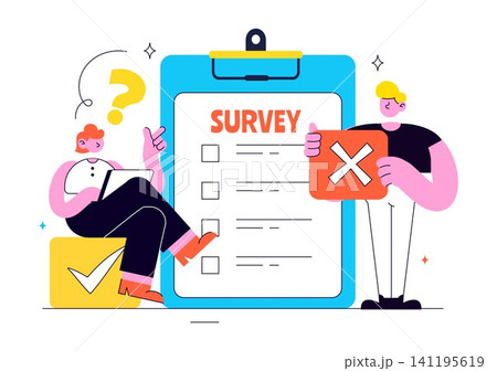 Survey Vector Illustration Featuring Online Questionnaire Form, Customer Feedback, User Opinion, Rating Checklist, Data Collection and Market Research 141195619