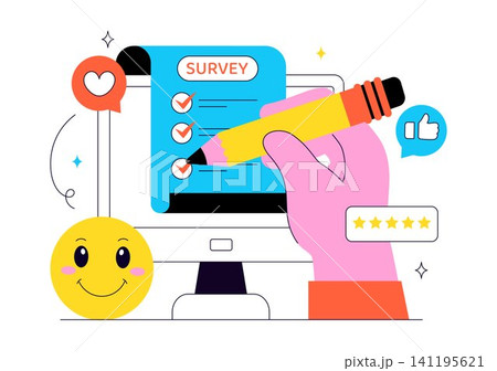 Survey Vector Illustration Featuring Online Questionnaire Form, Customer Feedback, User Opinion, Rating Checklist, Data Collection and Market Research Survey Vector Illustration Featuring Online Questionnaire Form, Customer Feedback, User Opinion, Rating Checklist, Data Collection and Market Research 141195621