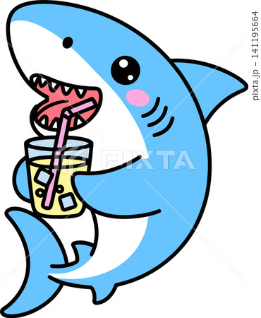 Shark Drinking Soda Cartoon Illustration 141195664