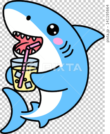 Shark Drinking Soda Cartoon Illustration 141195664