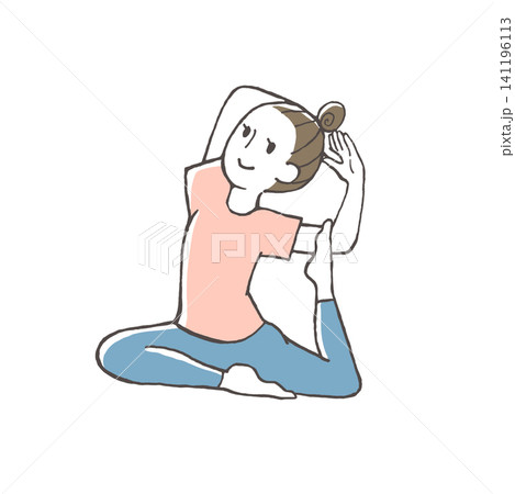 鳩のポーズをする女性 手描きイラスト ヨガ ストレッチ セルフケア 鳩のポーズをする女性 手描きイラスト ヨガ ストレッチ セルフケア 141196113