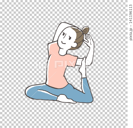 鳩のポーズをする女性 手描きイラスト ヨガ ストレッチ セルフケア 鳩のポーズをする女性 手描きイラスト ヨガ ストレッチ セルフケア 141196113