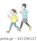 ジョギングをする男女 手描きイラスト 健康 運動 ライフスタイル 141196117