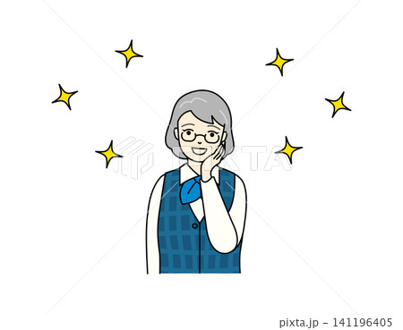 事務服を着て笑顔で喜ぶシニア女性のイラスト 141196405