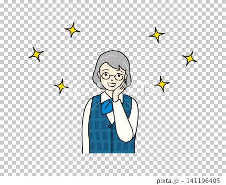 事務服を着て笑顔で喜ぶシニア女性のイラスト 141196405