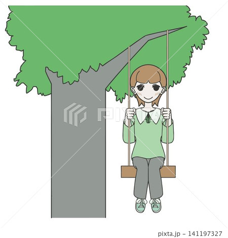 木に吊るされた手作りのブランコに乗って遊ぶ笑顔の女の子のイラスト 木に吊るされた手作りのブランコに乗って遊ぶ笑顔の女の子のイラスト 141197327