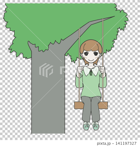 木に吊るされた手作りのブランコに乗って遊ぶ笑顔の女の子のイラスト 木に吊るされた手作りのブランコに乗って遊ぶ笑顔の女の子のイラスト 141197327