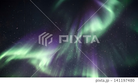 High resolution digital graphic design of northern lights shine brightly in the night sky with clean modern elements 141197480