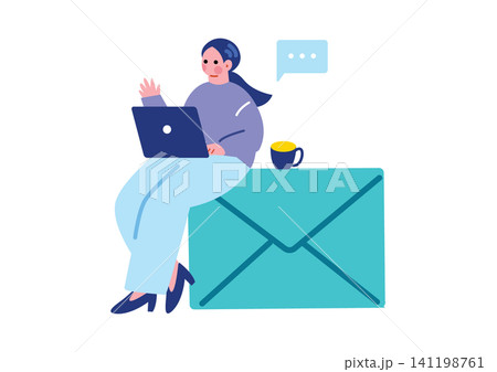 メールを確認する女性のイラスト 141198761