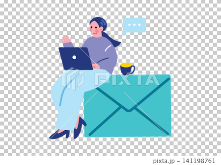 メールを確認する女性のイラスト 141198761