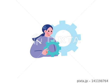 歯車を合わせる女性のイラスト 歯車を合わせる女性のイラスト 141198764
