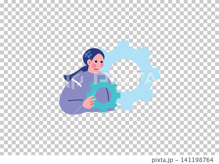 歯車を合わせる女性のイラスト 歯車を合わせる女性のイラスト 141198764