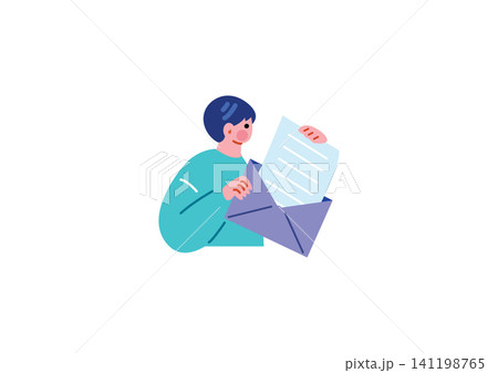 メールを確認する男性のイラスト メールを確認する男性のイラスト 141198765
