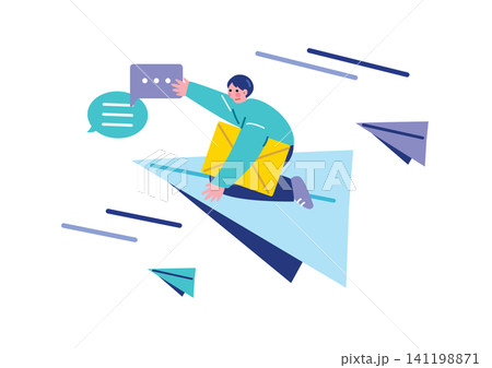 メールを送信する男性のイラスト 141198871