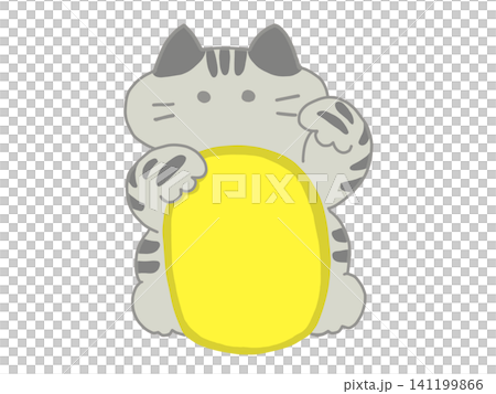 Maneki-neko (beckoning cat) and gold coin (no text) - mackerel tabby cat Maneki-neko (beckoning cat) and gold coin (no text) - mackerel tabby cat 141199866