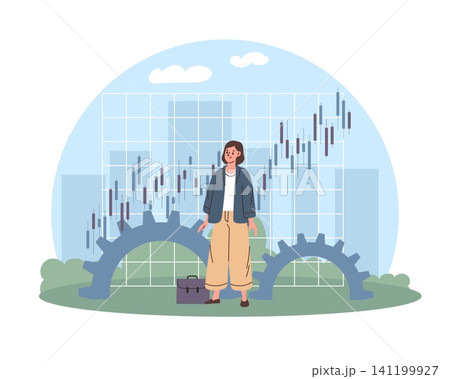 Business analytics and process optimization. Financial growth chart, workflow management, performance monitoring, strategic development, professional employee vector cartoon concept 141199927