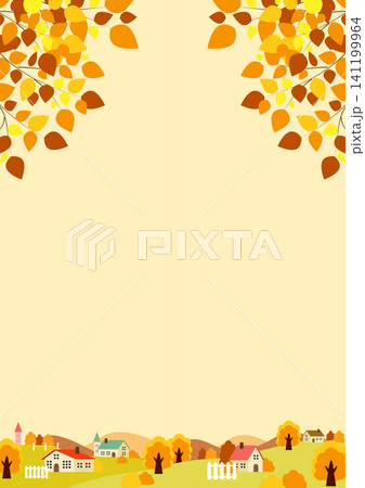 秋の牧場背景、かわいい、イラスト、縦 秋の牧場背景、かわいい、イラスト、縦 141199964