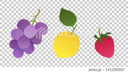 Fruit illustration set of strawberries, grapes, and lemons (vector, simple, granular effect) Fruit illustration set of strawberries, grapes, and lemons (vector, simple, granular effect) 141200007