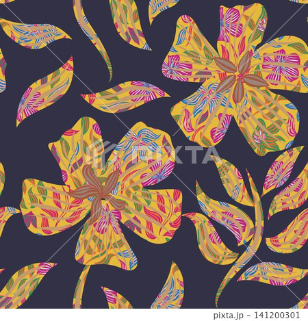 Pattern on Pattern Tropical floral textile pattern design in dark blue for fashion and home textiles Pattern on Pattern Tropical floral textile pattern design in dark blue for fashion and home textiles 141200301