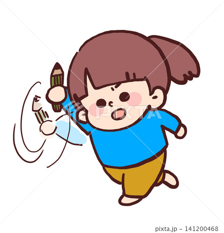鉛筆を振り回す女の子のイラスト 141200468