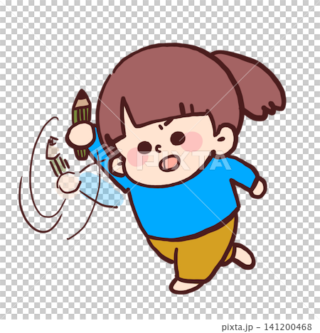 一幅女孩揮舞鉛筆的插圖 一幅女孩揮舞鉛筆的插圖 141200468