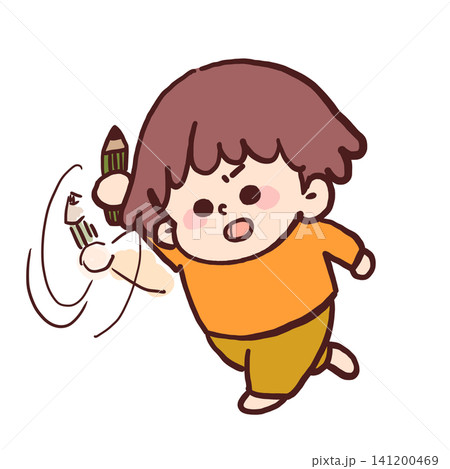 鉛筆を振り回す男の子のイラスト 鉛筆を振り回す男の子のイラスト 141200469