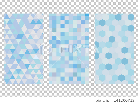A set of blue geometric patterns combining triangles, squares, and hexagons. A set of blue geometric patterns combining triangles, squares, and hexagons. 141200715