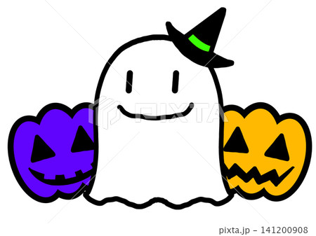ハロウィンの可愛いオバケとジャック・オー・ランタンのイラスト素材 141200908