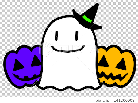 ハロウィンの可愛いオバケとジャック・オー・ランタンのイラスト素材 141200908