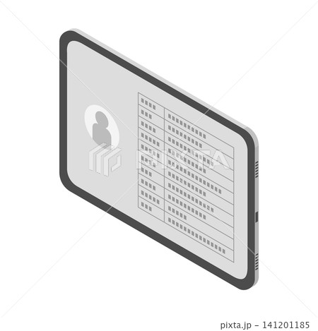 横画面のタブレットに表示された顧客情報や名簿のアイソメトリックイラスト 横画面のタブレットに表示された顧客情報や名簿のアイソメトリックイラスト 141201185