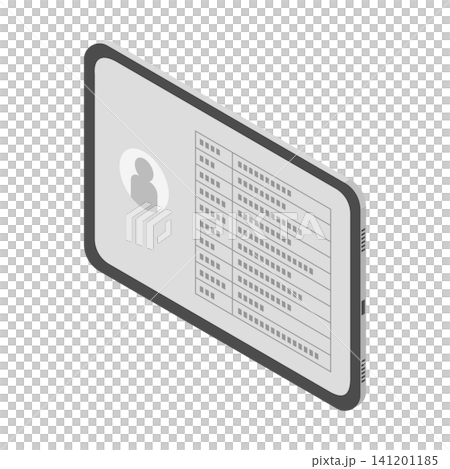 横画面のタブレットに表示された顧客情報や名簿のアイソメトリックイラスト 横画面のタブレットに表示された顧客情報や名簿のアイソメトリックイラスト 141201185