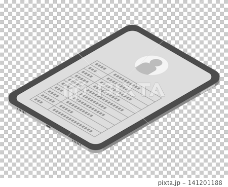 A business tablet displaying profiles and lists on the screen. A business tablet displaying profiles and lists on the screen. 141201188